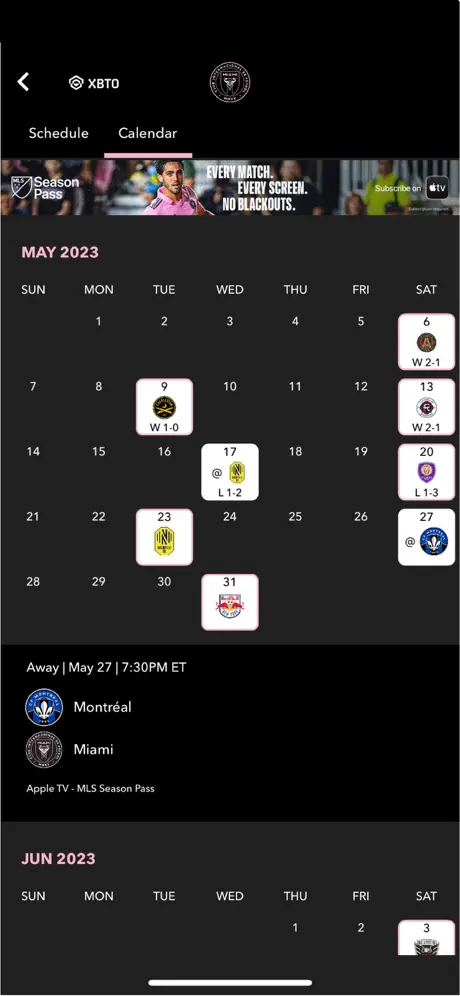 Inter Miami CF app screens